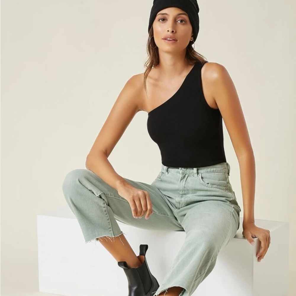 One shoulder solid bodysuit